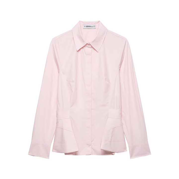 Women's Light Tailored Transition Jacket with Hidden Button Placket and Shirt Collar Mune Fashion