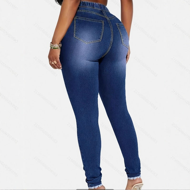Women's High-Waist Sculpting Jeggings in Denim Look with Elastic Drawstring Waistband Mune Fashion