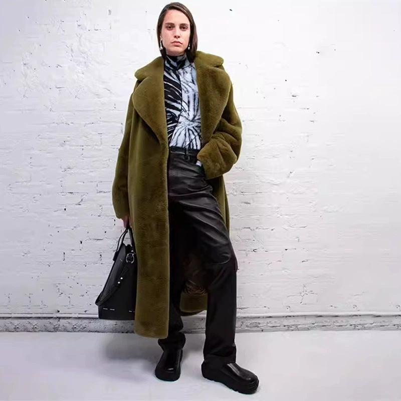 Women's Maxi Faux Fur Coat in Teddy Finish with Extra Large Shawl Collar Mune Fashion