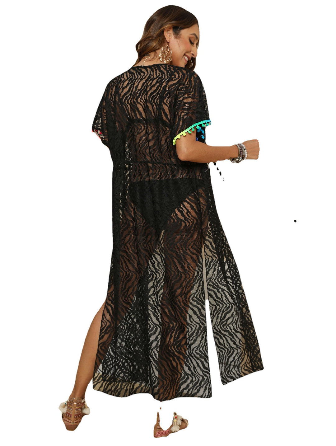 Women's transparent beach cover-up with elegant fringes Mune Fashion
