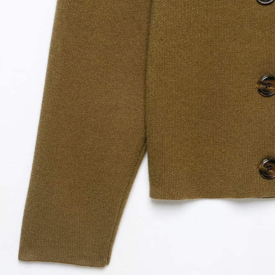 Women's Double-Breasted Cropped Cardigan with Stand-Up Collar Mune Fashion