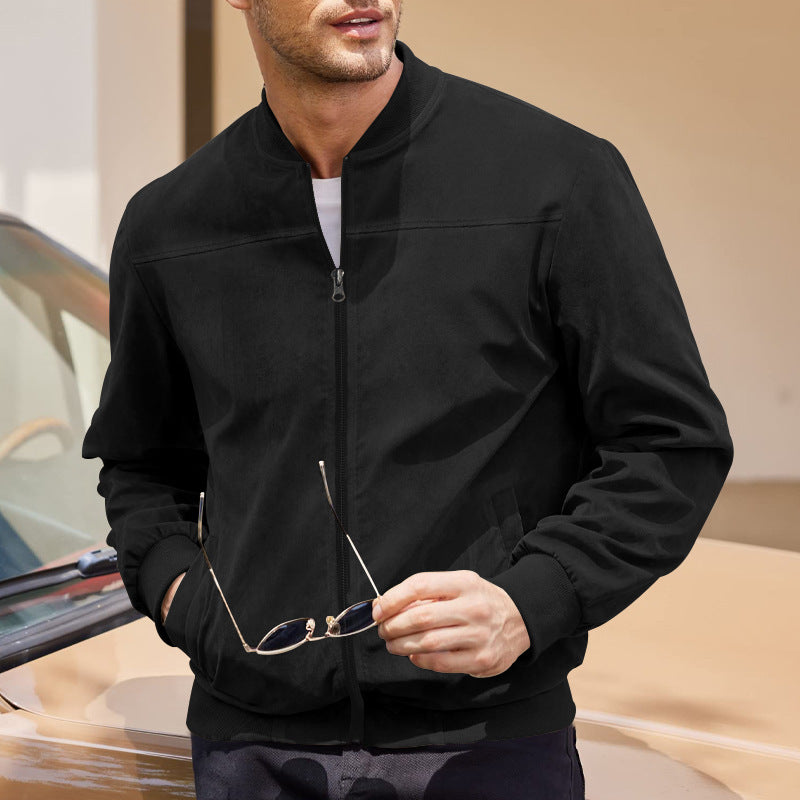 Men's suede bomber jacket with stand-up collar, ribbed cuffs, and full zip Mune Fashion
