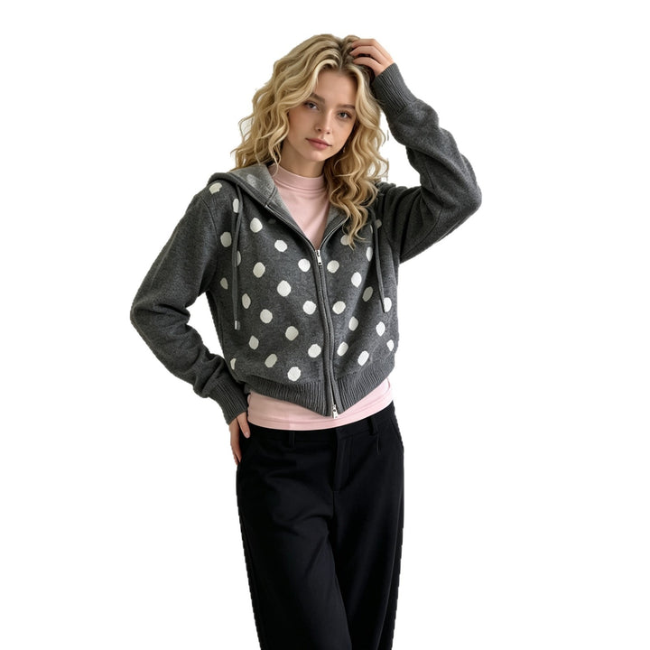 Women's zip-up hoodie, washed vintage look & discreet polka dot application Mune Fashion