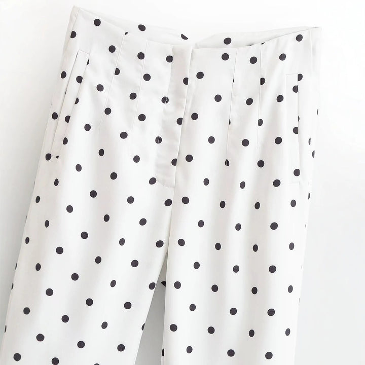 Women's high-waisted tapered fabric pants with polka dot print and elegant waistband processing Mune Fashion