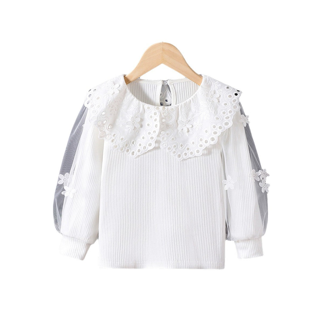 Girl's blouse with voluminous tulle sleeves and elaborate flower embroideries Mune Fashion