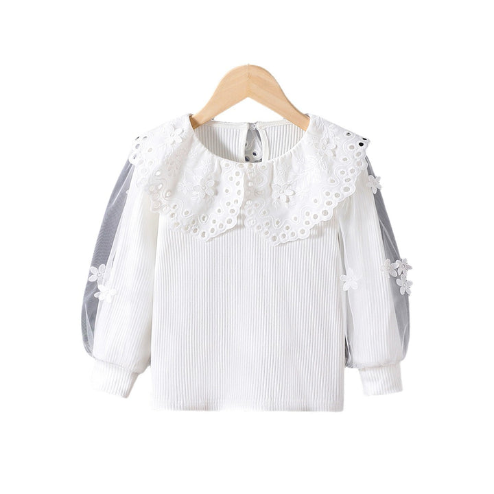 Girl's blouse with voluminous tulle sleeves and elaborate flower embroideries Mune Fashion