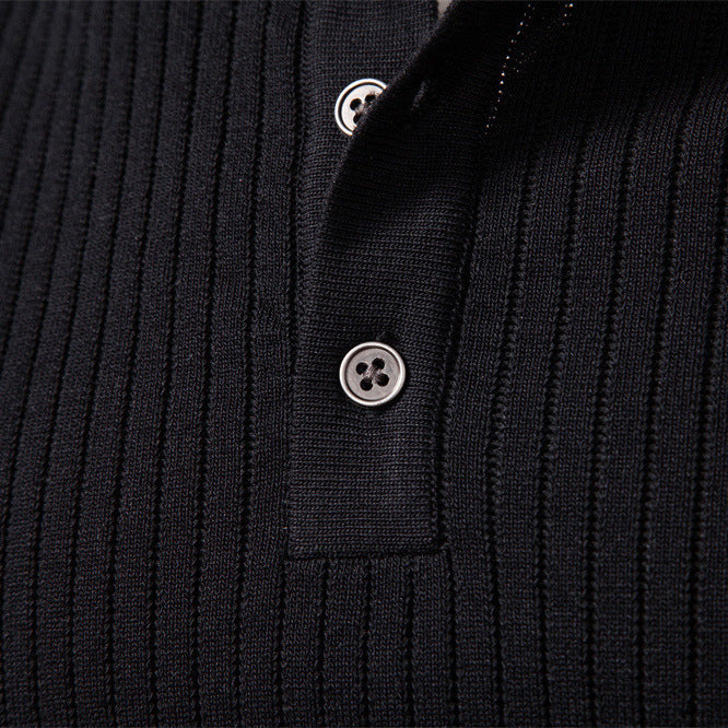 Men's ribbed long-sleeve henley pullover with stand-up collar, fine rib knit and slim fit Mune Fashion