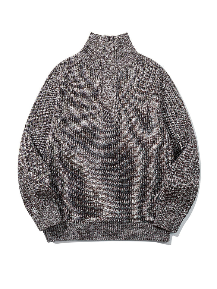 Unisex Chunky Knit Turtleneck Sweater with Half Button Placket Mune Fashion
