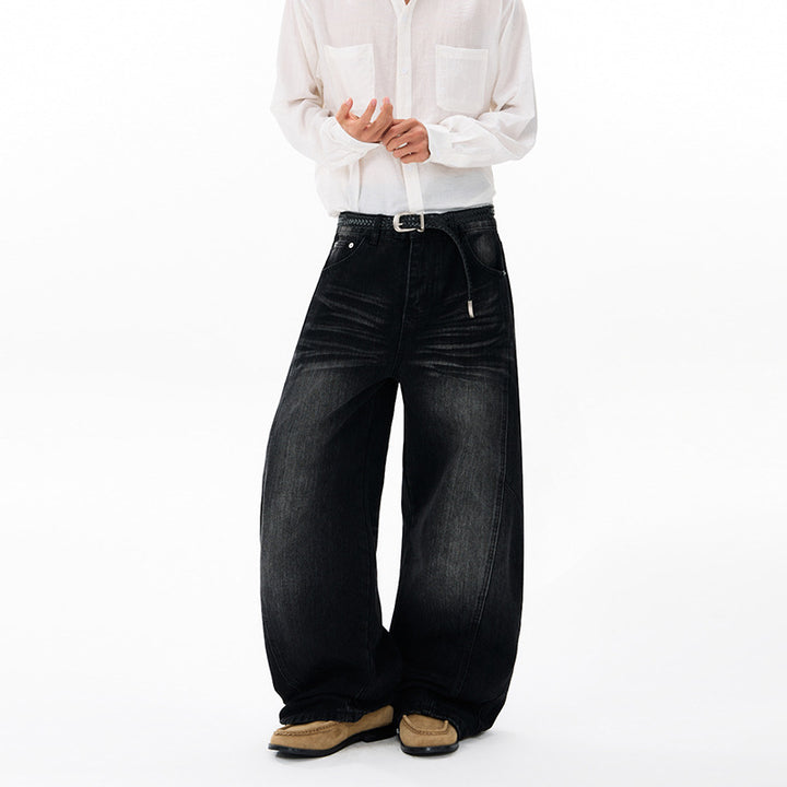 Men's Ultra Wide Denim Palazzo Pants in Balloon-Shaped Baggy Cut with Low Crotch Mune Fashion