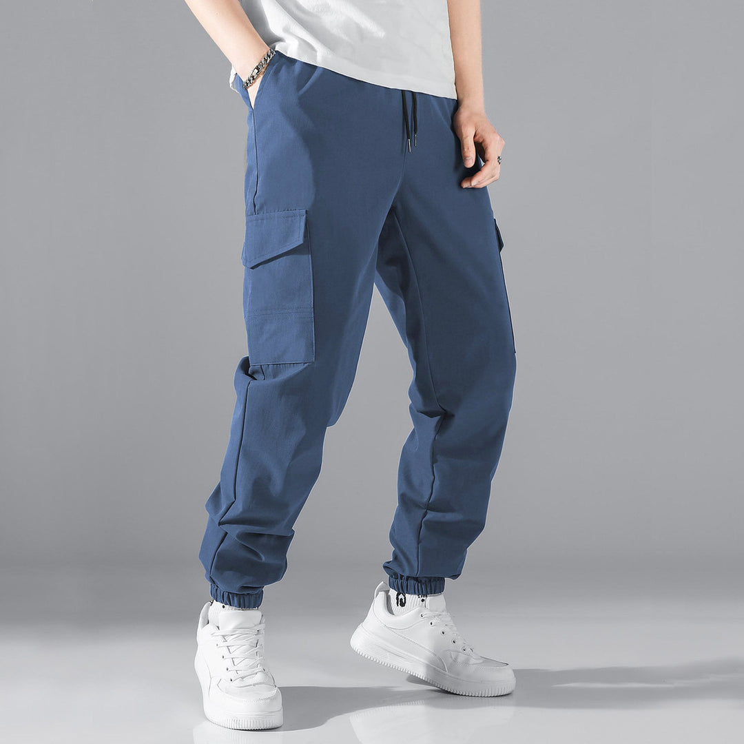Men's Cargo Jogging Pants with elastic tunnel drawstring waistband and patch flap pockets Mune Fashion