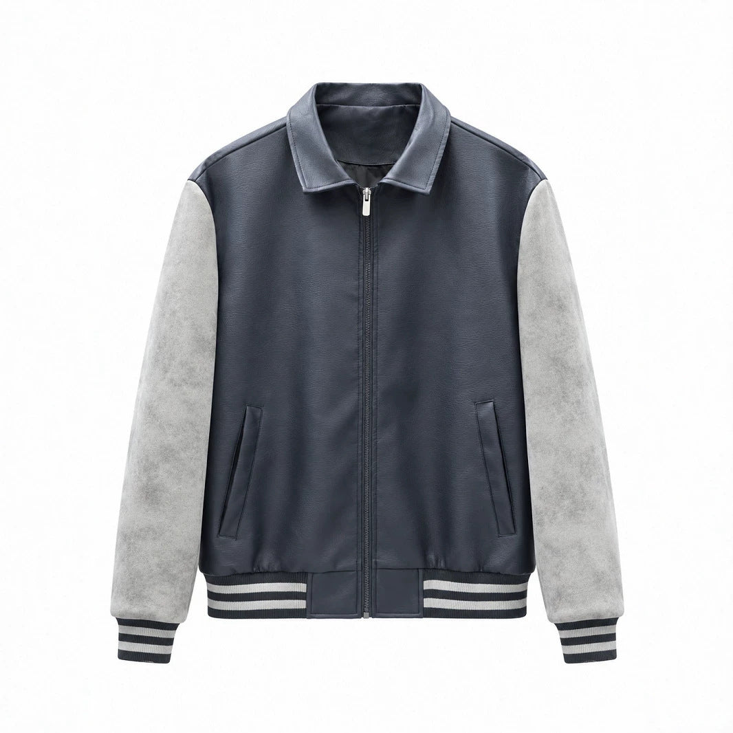 Men's Fashion Faux Leather Bomber Jacket Mune Fashion