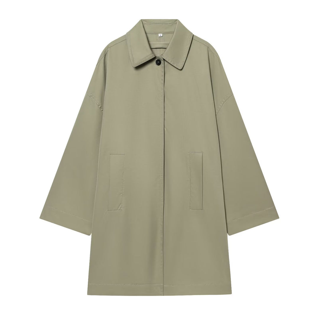 Women Wide-Cut Cape Coat with Concealed Button Placket and Patch Pockets Mune Fashion