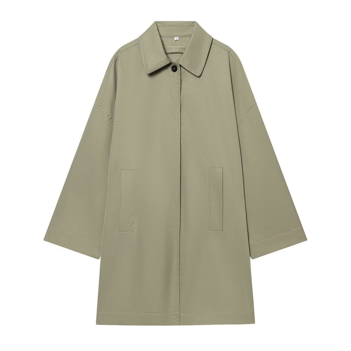 Women Wide-Cut Cape Coat with Concealed Button Placket and Patch Pockets Mune Fashion