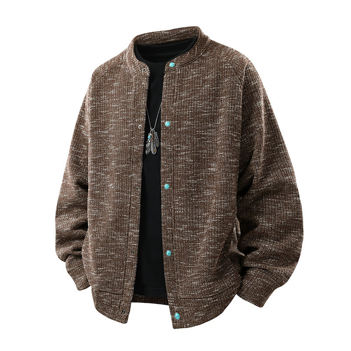 Men's Oversized Knit Bomber Jacket with Stand-Up Collar and Snap Closure Mune Fashion