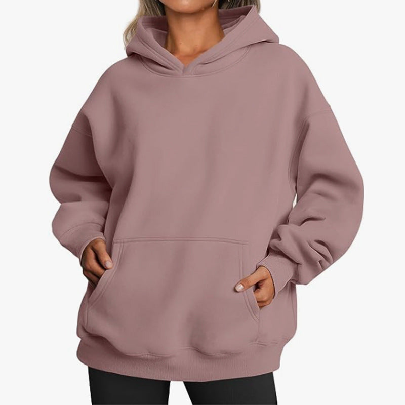 Women's nan Relax-Fleece Hoodie with Kangaroo Pocket, extended back and dropped shoulder Mune Fashion