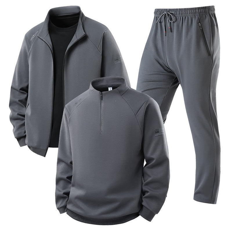 Men's Three-Piece Thermal Training Set with Half-Zip Pullover, Zip Jacket, and Jogging Pants Mune Fashion