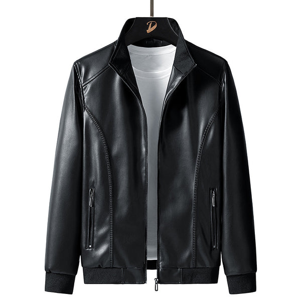 Men's slim faux leather bomber jacket with stand-up collar and zip pockets Mune Fashion