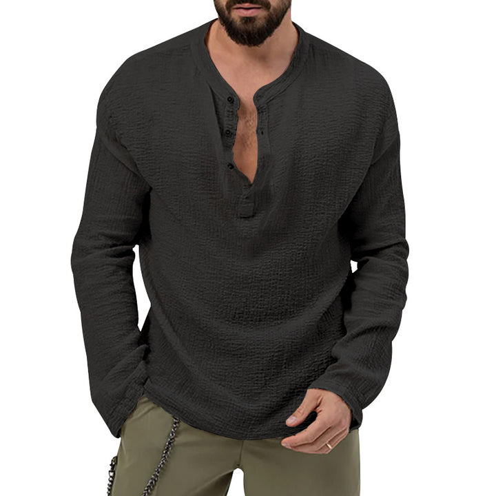 Men's relaxed Henley set made of lightweight cotton gauze with drawstring pants Mune Fashion