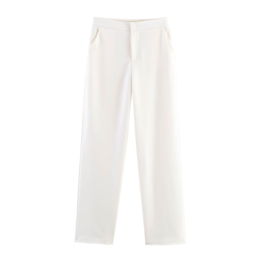Women Two-Piece Pants Suit with Feather Trim on Sleeve Edges Mune Fashion