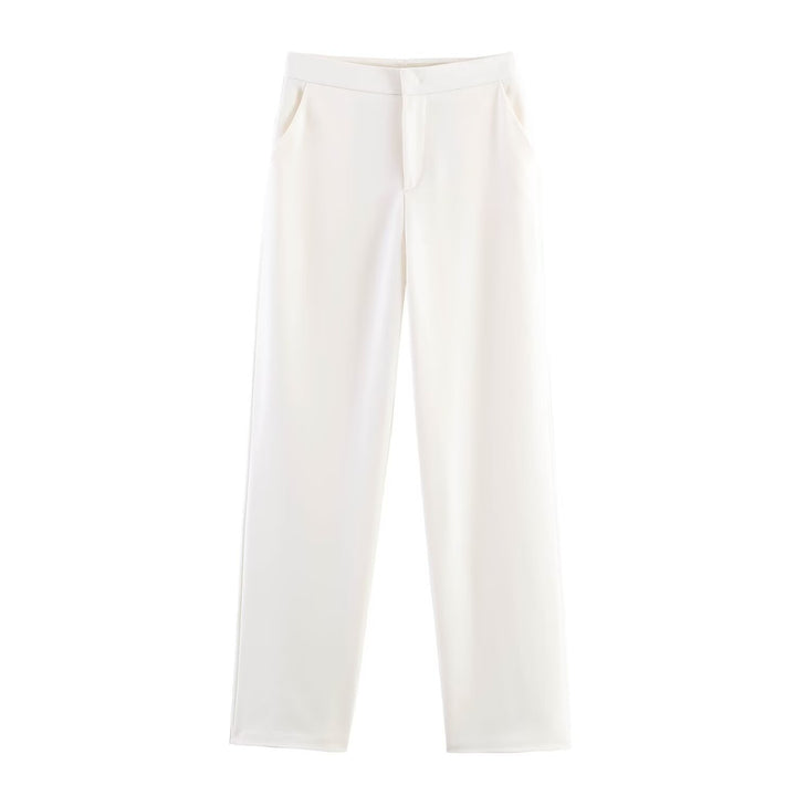 Women Two-Piece Pants Suit with Feather Trim on Sleeve Edges Mune Fashion