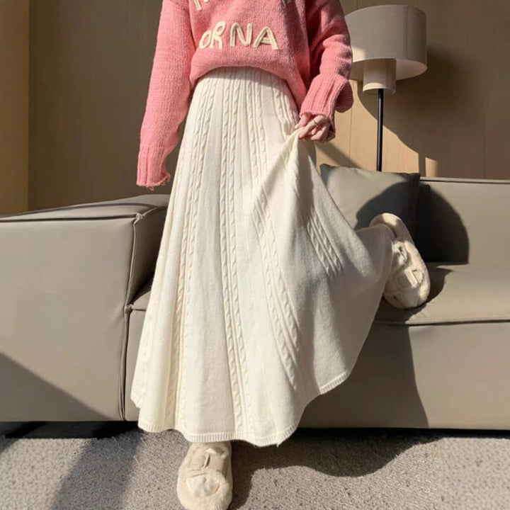 Women's Long Knit Skirt with Fine Rib Pattern Mune Fashion