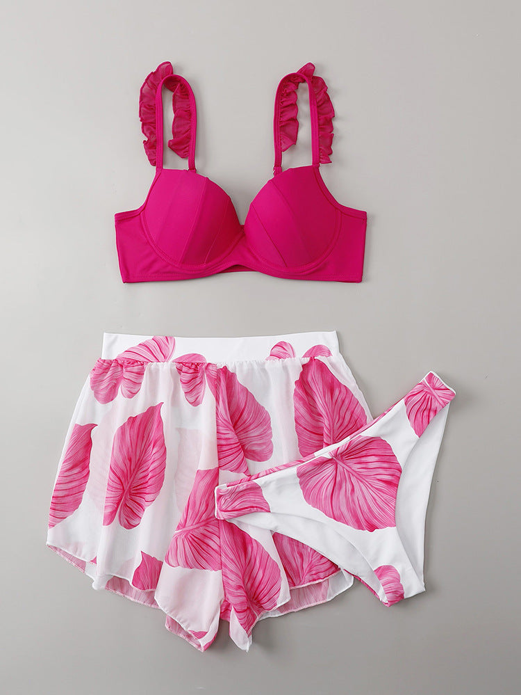 Women Two-Piece Beach Set with Floral Design and Ruffle Details Mune Fashion