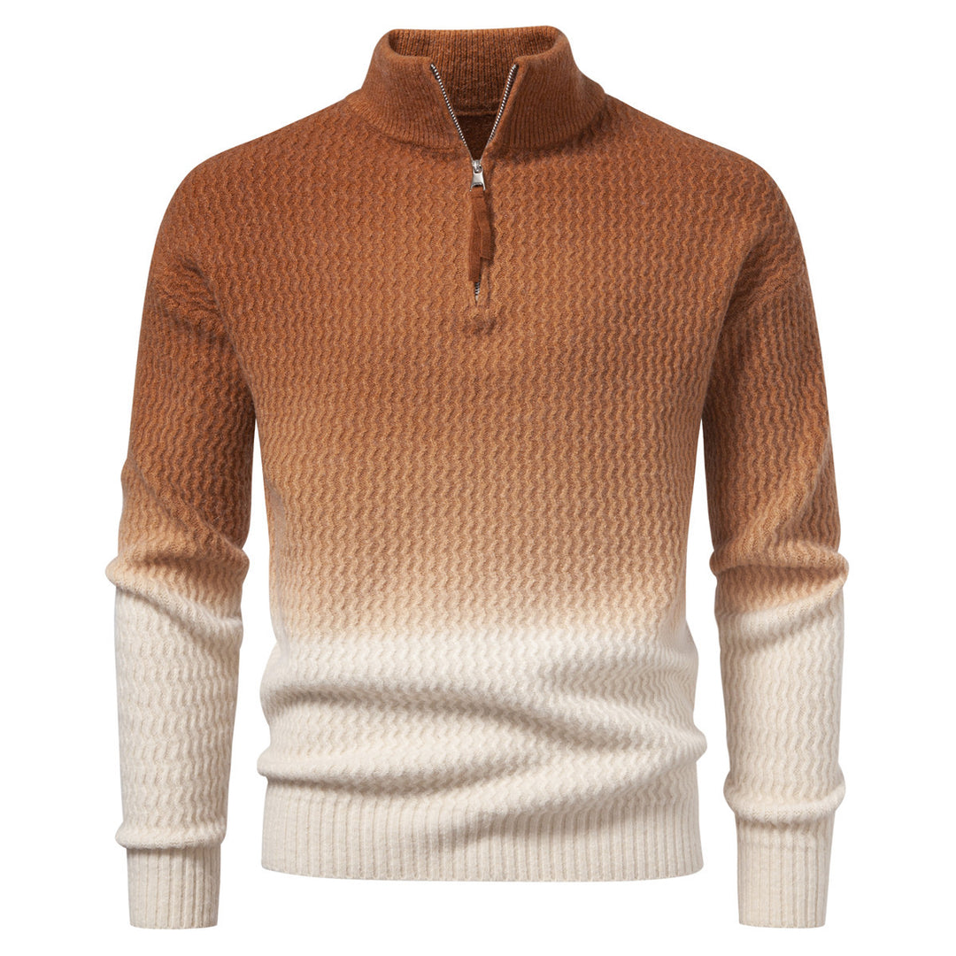 Men's fine-knit half-zip pullover with textured wave pattern and standing collar Mune Fashion