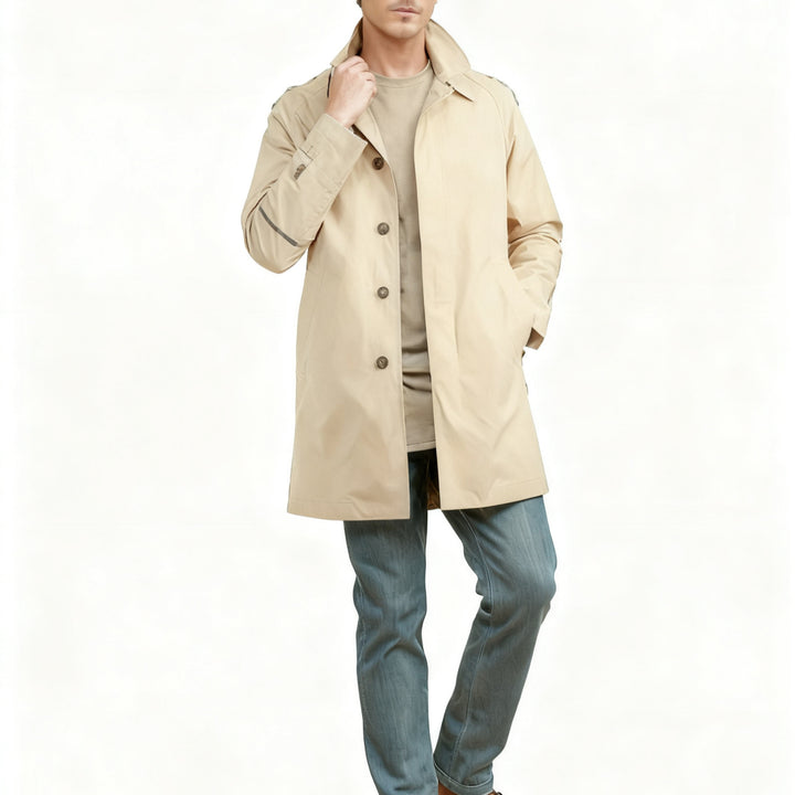 Men's mid-length car coat with lapel collar and concealed button placket Mune Fashion