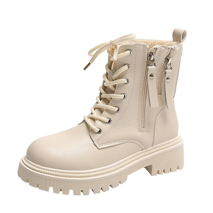 Women's ankle-high lace-up ankle boots with double side zipper, robust tread sole, and warm lining Mune Fashion