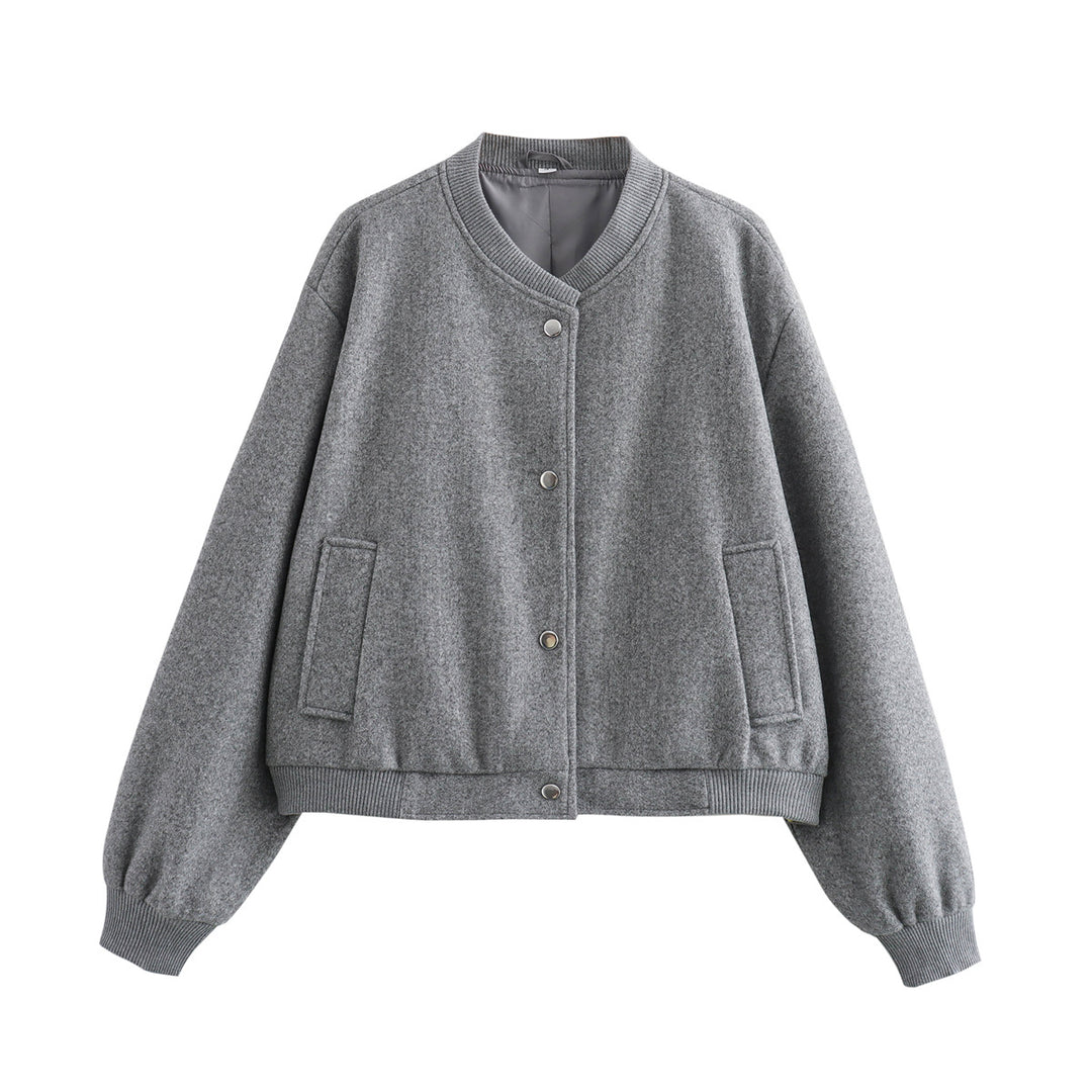 Women’s Oversized Bomber Jacket in Wool Blend with Snap Closure and Ribbed Hem Mune Fashion