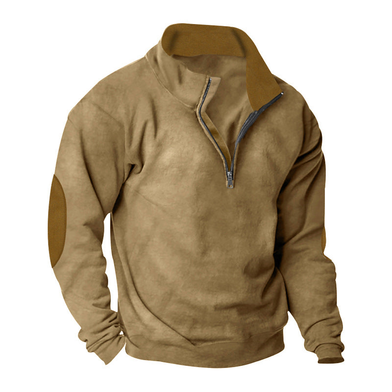 Men's Half-Zip Sweatshirt with Stand-Up Collar, Contrast Collar Lining and Elbow Patches Mune Fashion
