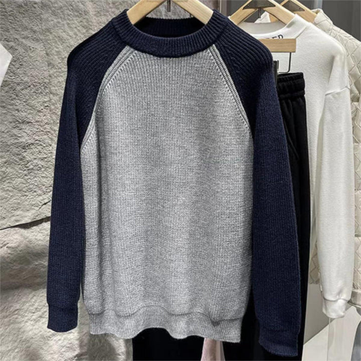 Men's raglan contrast knit sweater with fine rib structure and ribbed cuffs Mune Fashion