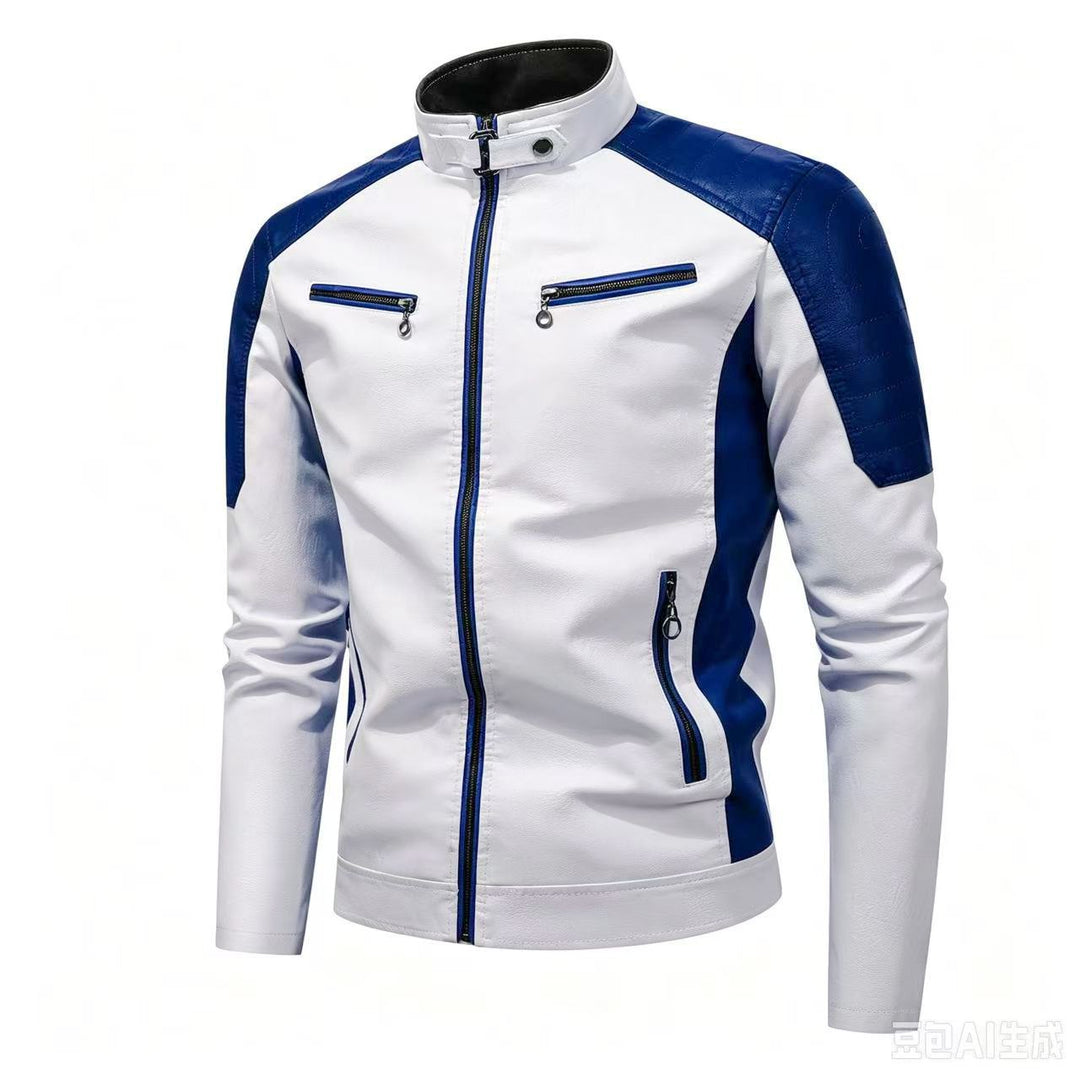Men's sporty faux leather jacket with high collar Mune Fashion