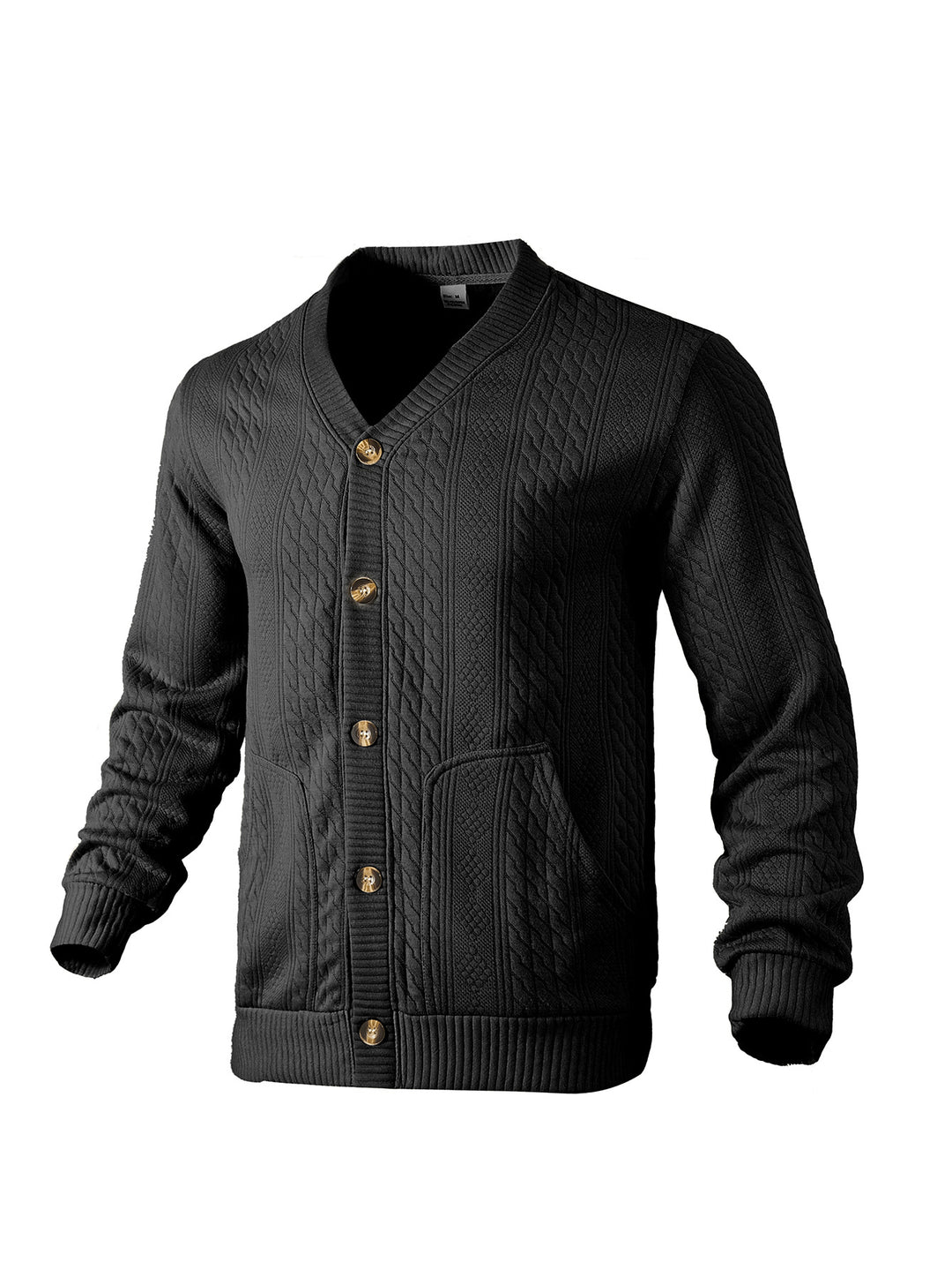 Men's elegant braided knit cardigan with V-neck button placket and patch pockets Mune Fashion