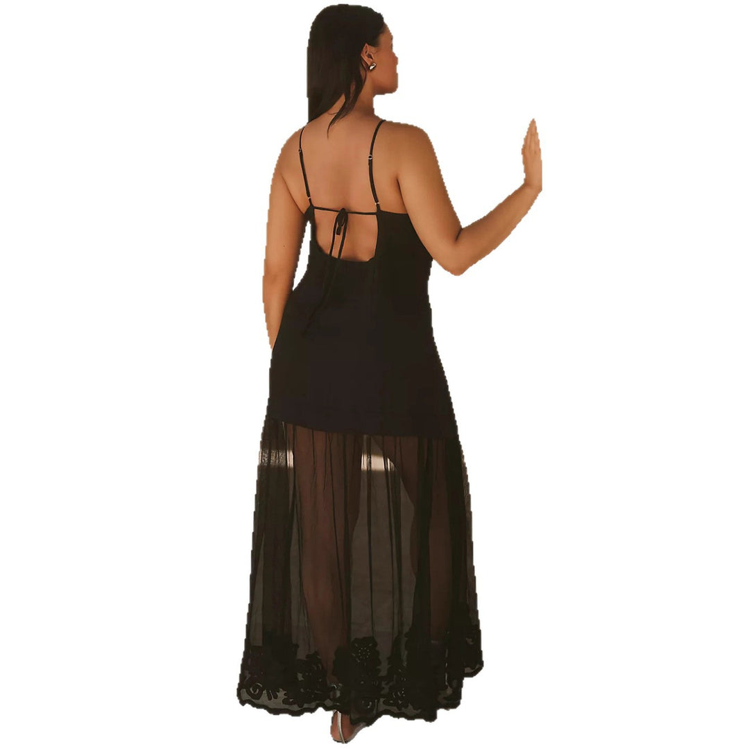 Ladies two-piece maxi dress with V-neck, spaghetti straps, and transparent tulle skirt Mune Fashion