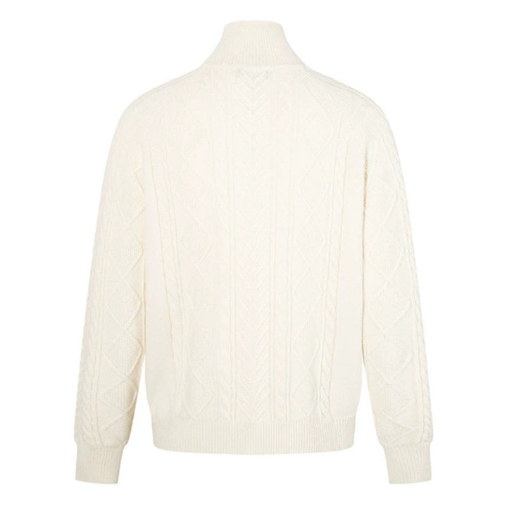 Women's Cable Knit Pullover with Short Zipper and Stand-Up Collar Mune Fashion