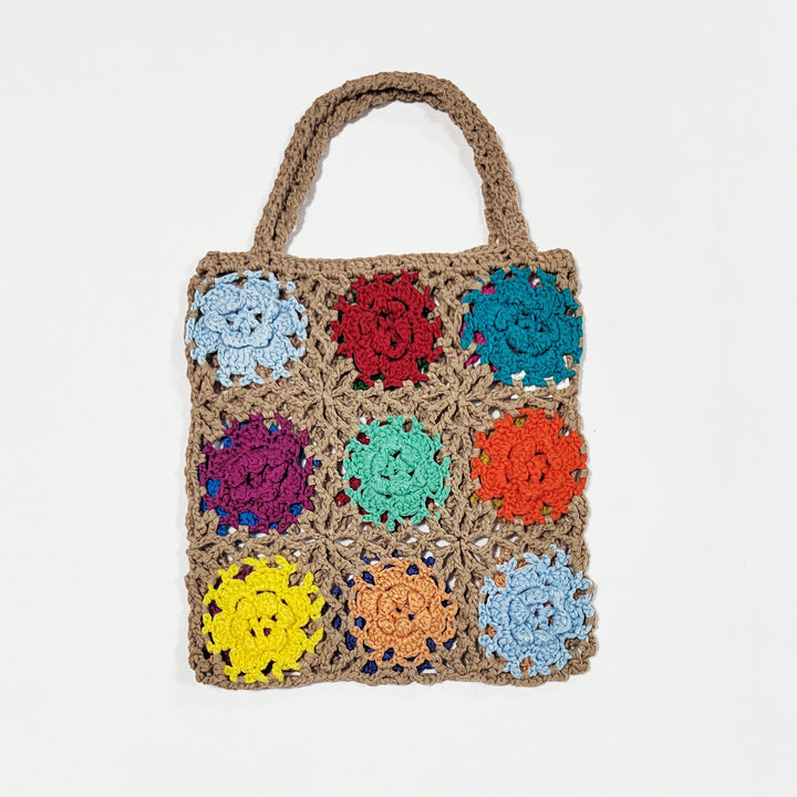 Women crocheted handbag with colorful flower pattern Mune Fashion