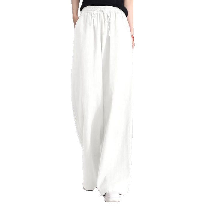 Women's wide Palazzo linen pants with elastic drawstring waistband and side pockets Mune Fashion