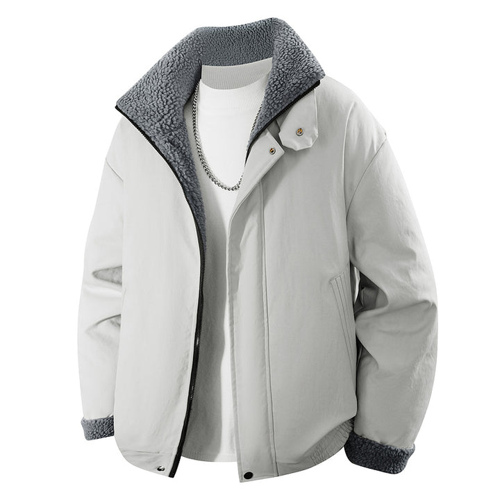 Men's  plush-lined stand-collar insulated zip jacket with snap throat tab Mune Fashion