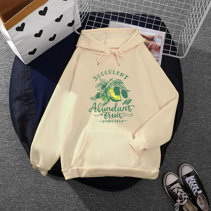Women's relaxed-fit hooded sweatshirt with botanical fruit illustration and kangaroo pocket Mune Fashion