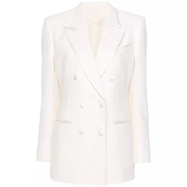 Women's Double-Breasted Long Blazer Pantsuit with Marlene Wide Leg Pants and Slim Silhouette Mune Fashion