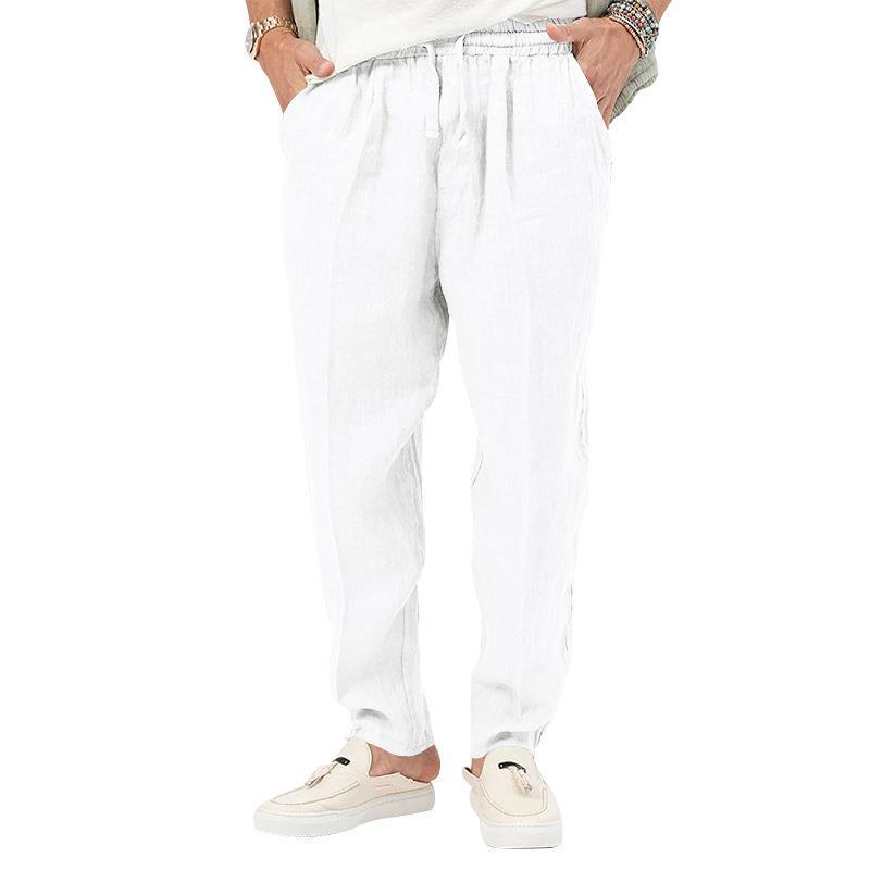 Men's casual linen look leisure pants with elastic drawstring waistband and tapered legs Mune Fashion