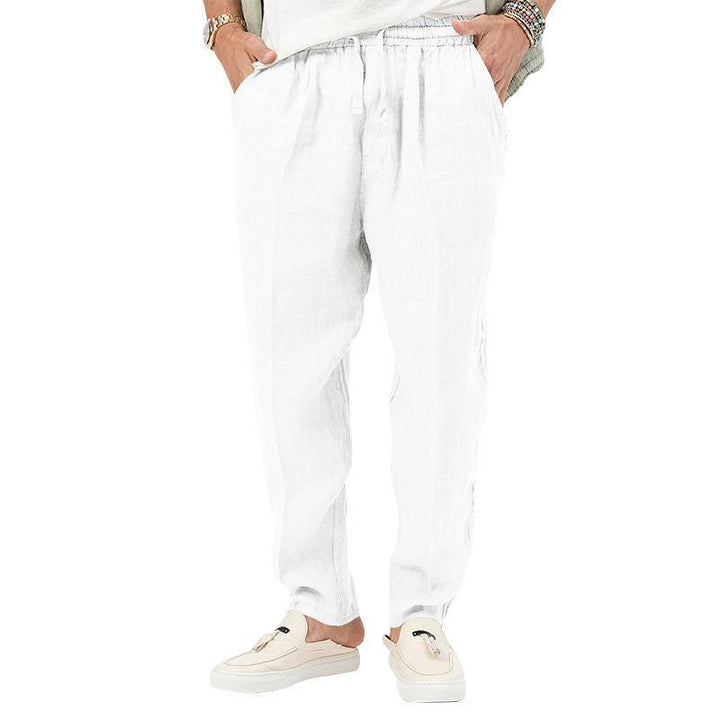 Men's casual linen look leisure pants with elastic drawstring waistband and tapered legs Mune Fashion