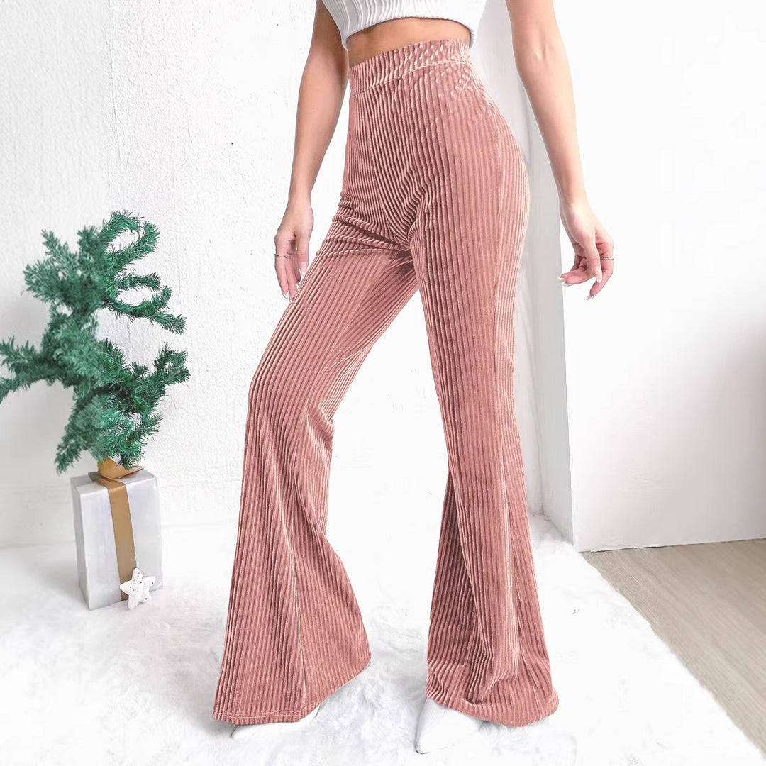 Women's High-Waisted Ribbed Velvet Pants with Wide Legs Mune Fashion