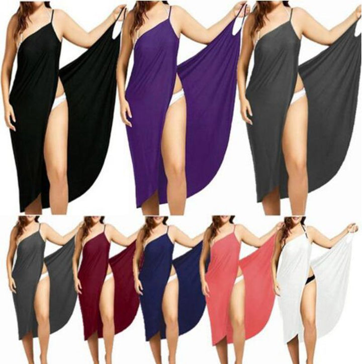 Women's nan versatile beach pareo wrap dress with spaghetti straps and asymmetrical hem Mune Fashion