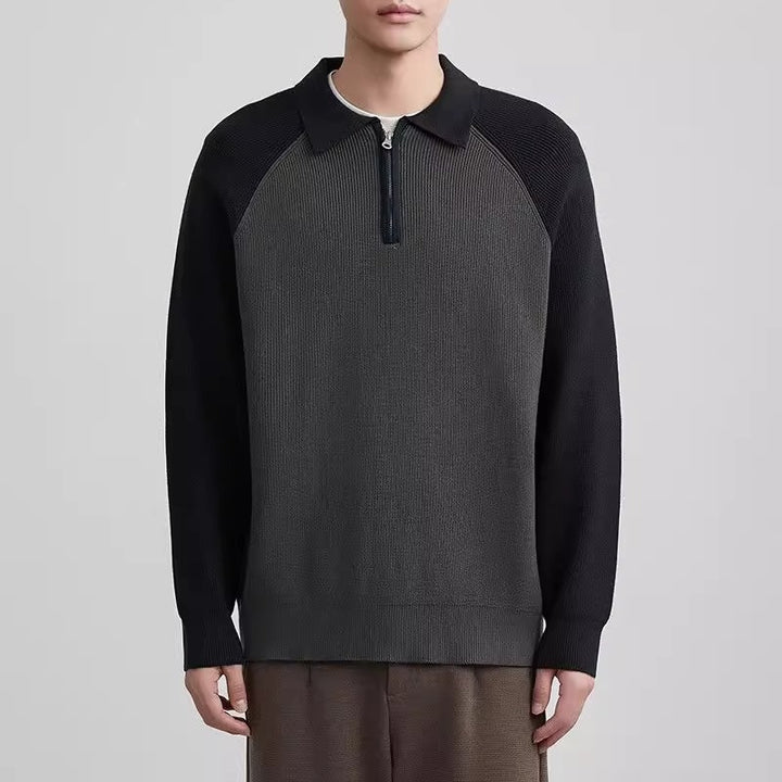 Men's fine knit half zip sweater with polo collar and raglan sleeves Mune Fashion