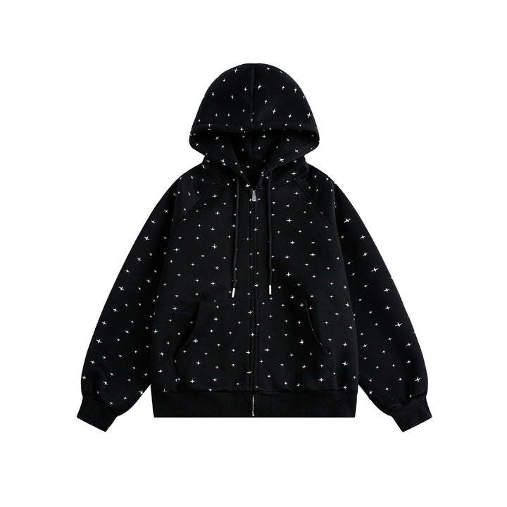 Unisex Oversized Hoodie Jacket with Star Print and Full Zip Mune Fashion