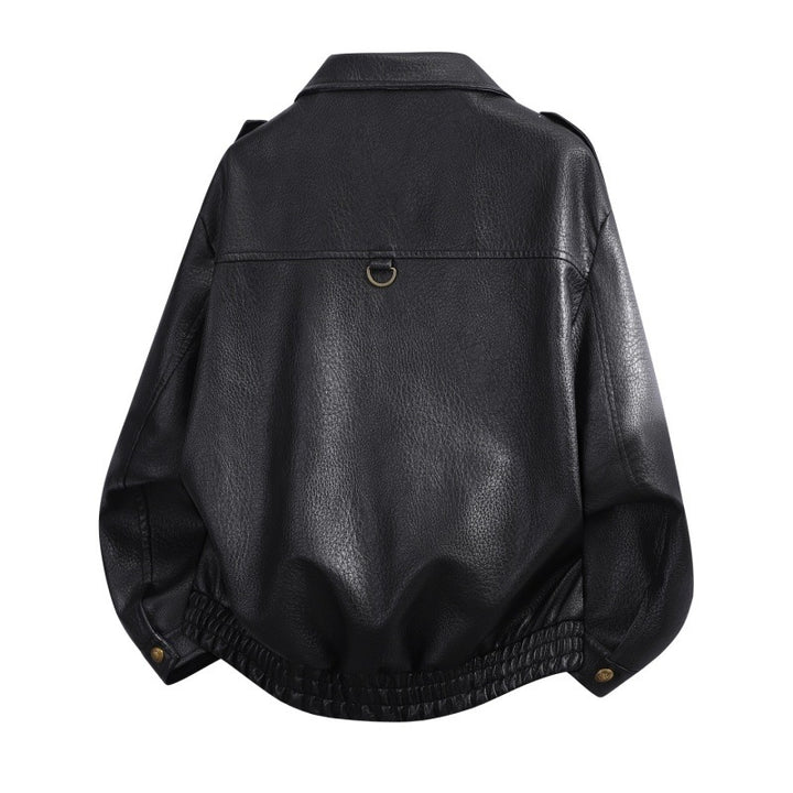 Men's Oversized Faux Leather Bomber Jacket with Epaulettes, Elastic Hem & Metal Buttons Mune Fashion