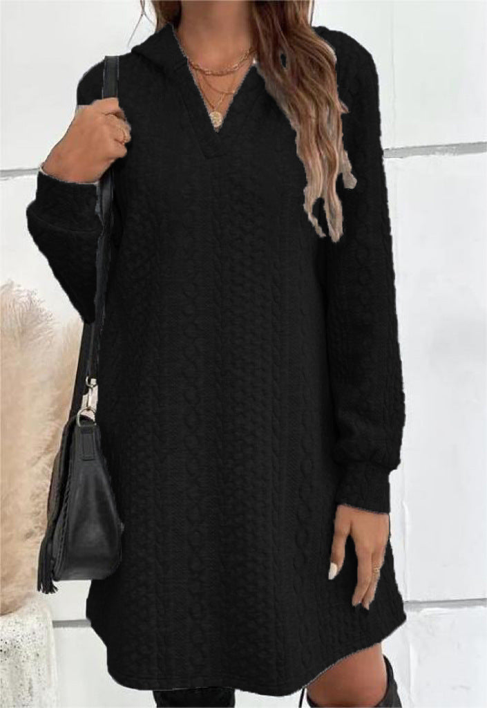 Women's Casual Textured Hoodie Knit Dress in Tunic Cut Mune Fashion