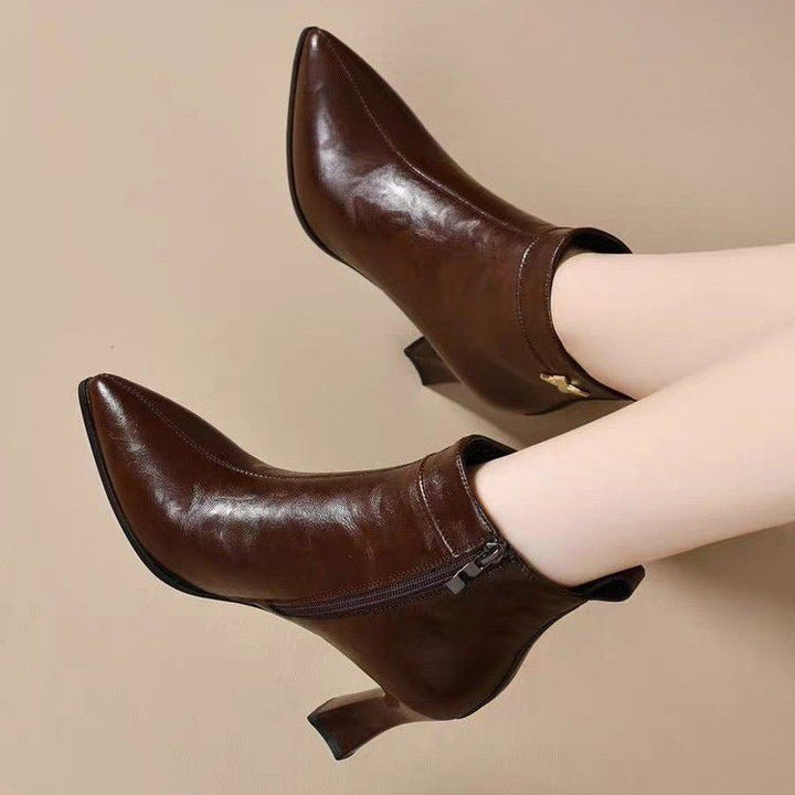 Women Elegant Ankle Boots with High Heel and Zipper Mune Fashion